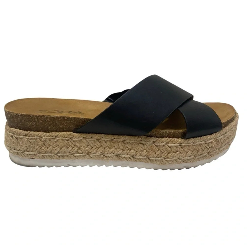 SODA Black Cross Strap Platform Espadrilles Size 6.5